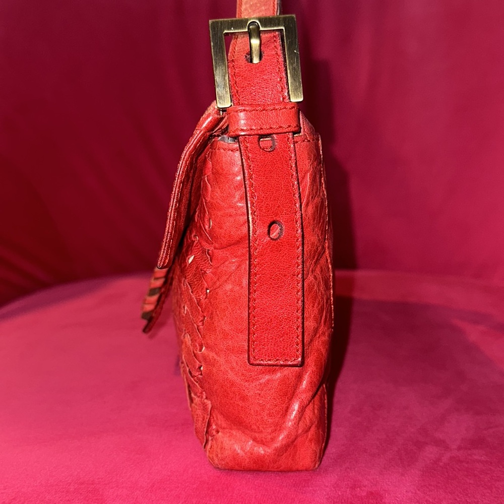 Fendi red leather whipstitch mama baguette shoulder crossbody convertible bag - Picture 4 of 16